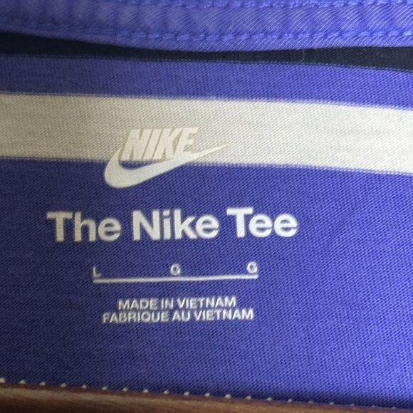Nike Striped Purple Black Crew Neck Graphic T Shirt Men L Black Logo Prep Retro - Picture 4 of 11